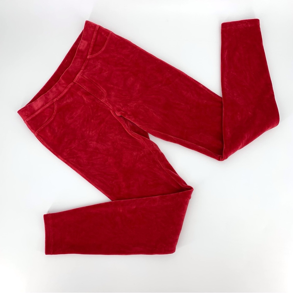 HUE Bright Red Velour Leggings, Small